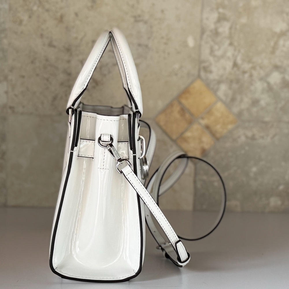 Michael Kors Hamilton Glossy White Quilted Satchel Shoulder Bag - Picture 3 of 13